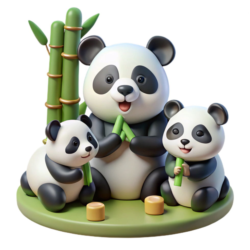 elegant unforgettable A family of pandas munching on bamboo, soft diffused lighting, children s book illustration style png