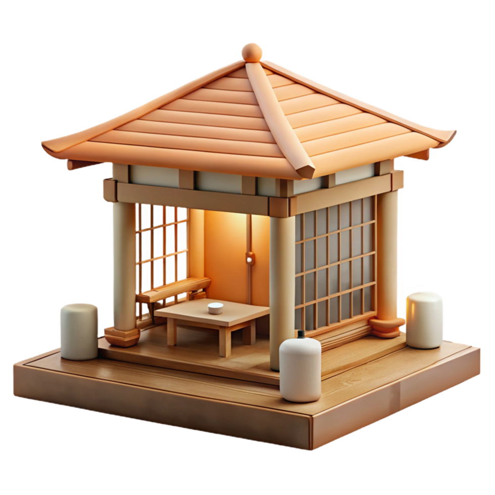 signature contemporary A minimalist Japanese tea house, bamboo and wood, soft natural light, serene atmosphere, watercolor style, refined png