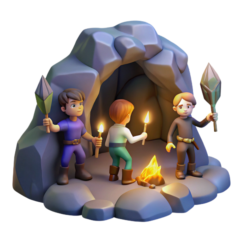 rare baroque A group of adventurers exploring a hidden cave, torchlight, mysterious and adventurous, digital painting studio quality png