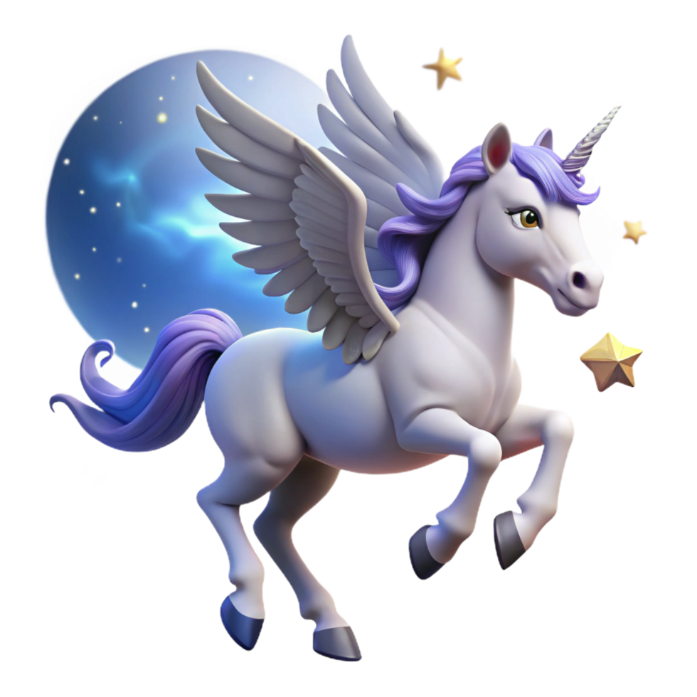 captivating harmonious contemporary A majestic pegasus flying through a starry night sky, soft moonlight, graceful and dreamlike style high resolution png