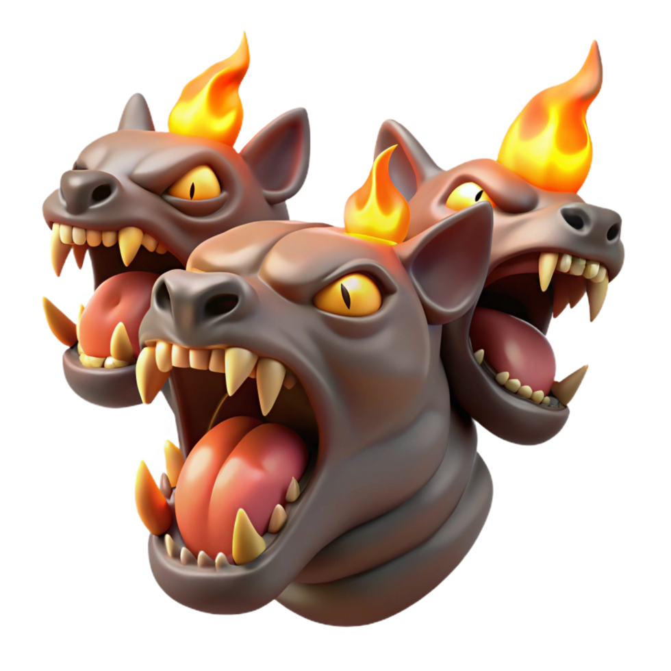 striking distinctive A chimera breathing fire, multiple heads snarling, Surrealist style, vibrant, otherworldly lighting, png