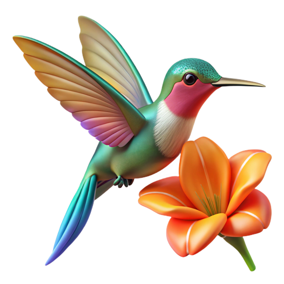 mesmerizing industrial A close up of a hummingbird hovering near a flower, vibrant colors, natural light, macro photography high quality png