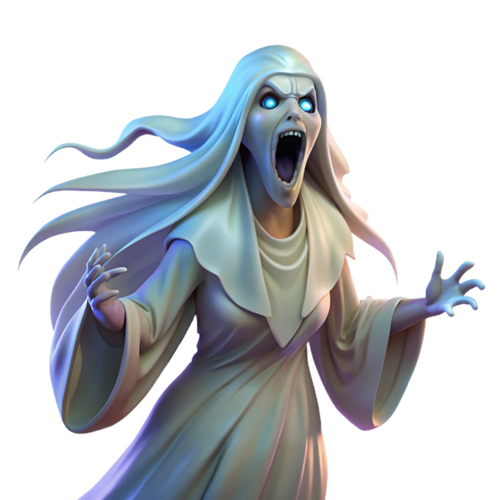 mesmerizing peaceful retro A spectral banshee wailing in the wind, ethereal glow, moonlight, dark fantasy style high quality png