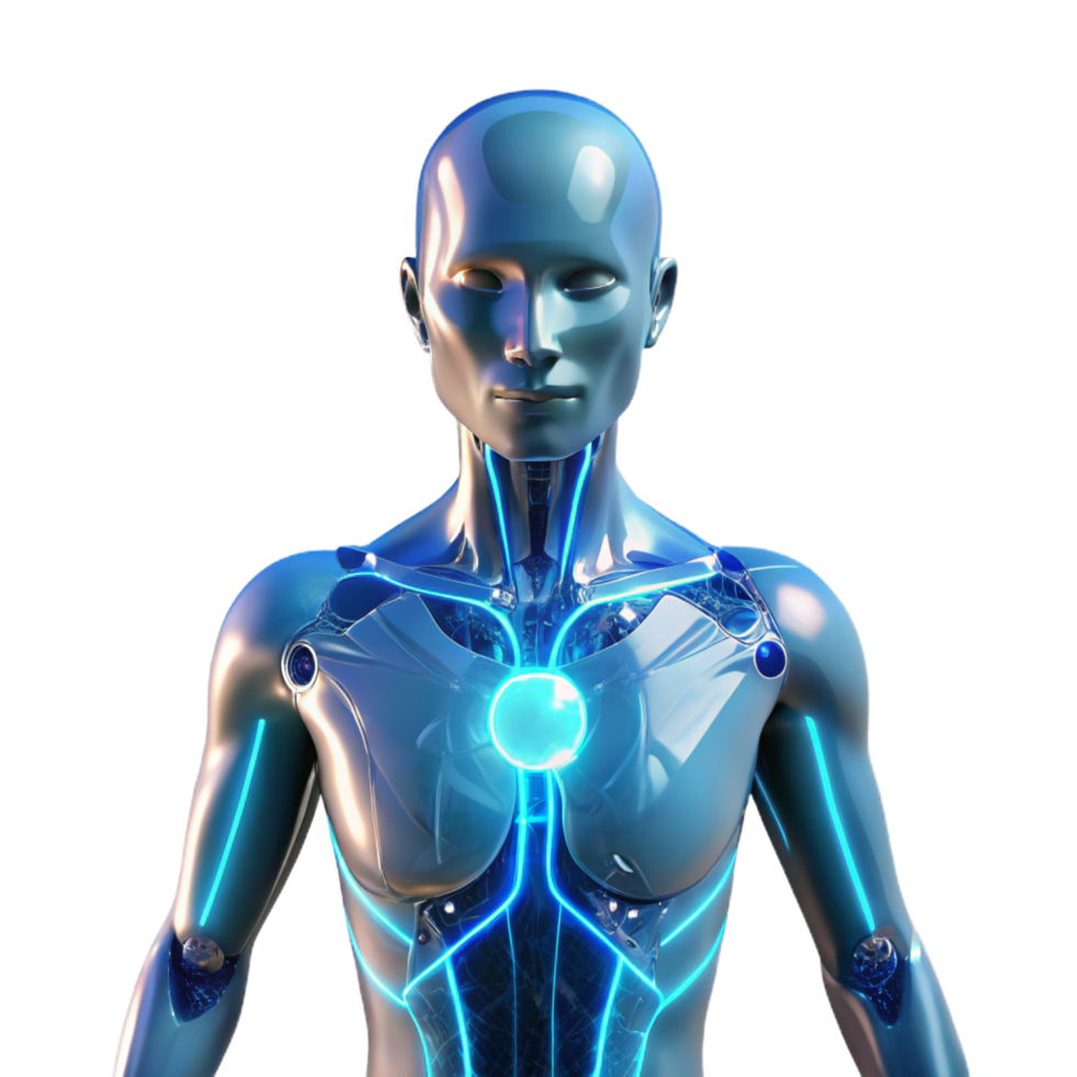 elegant rare A transparent human figure, its internal organs replaced with glowing circuitry, illuminated by a cool, blue light, cyberpunk style png
