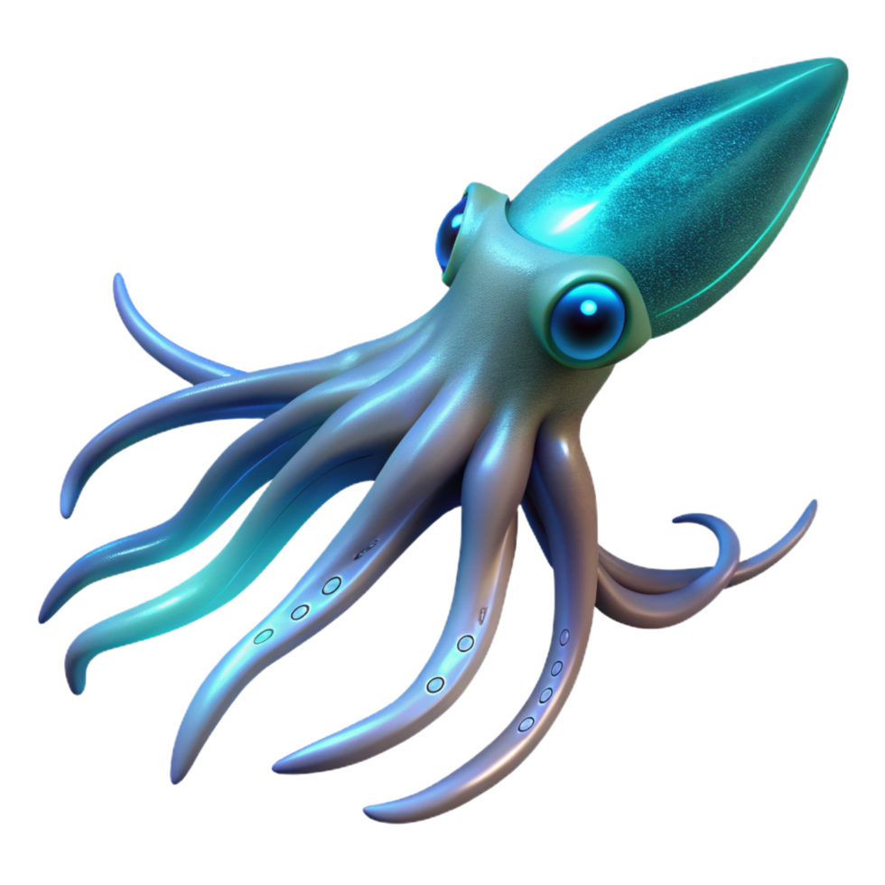 dramatic organic A giant squid swimming in the deep ocean, bioluminescent glow, dark and mysterious gallery standard png