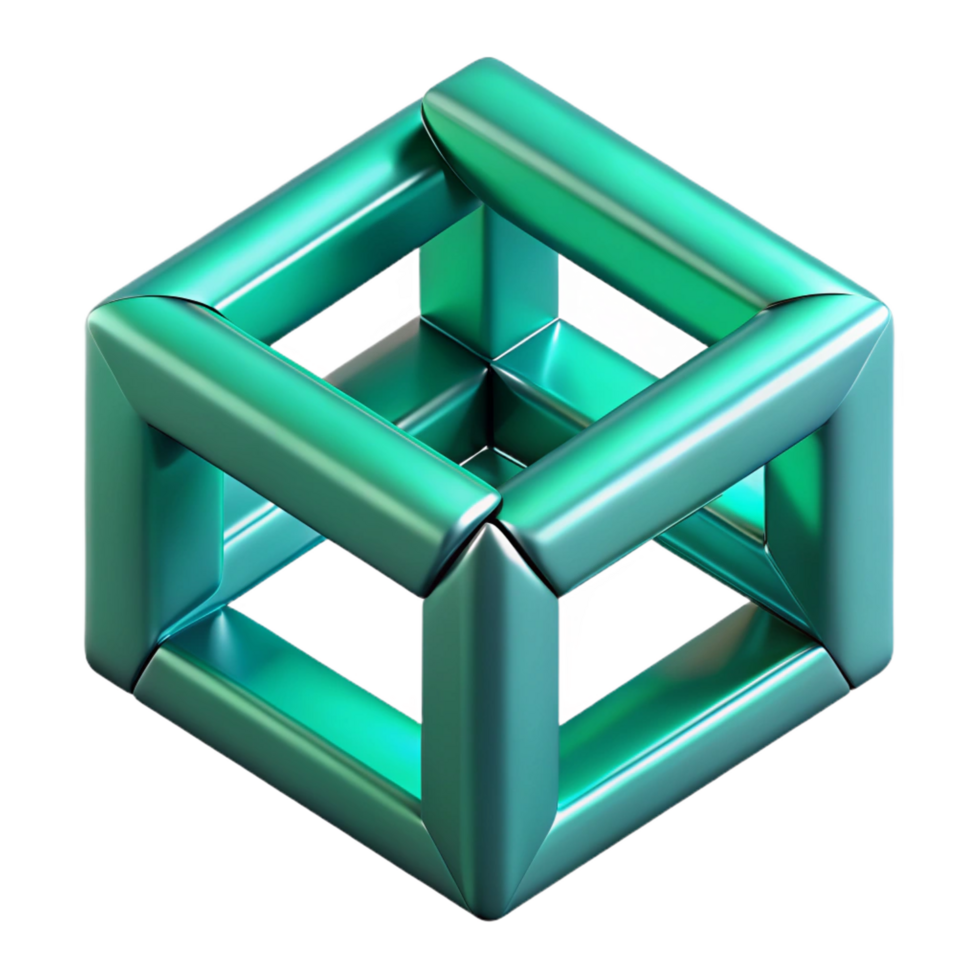 picturesque notable A dynamic composition of intersecting planes and lines, with a metallic texture and a cool, blue green color scheme. Isometric perspective png