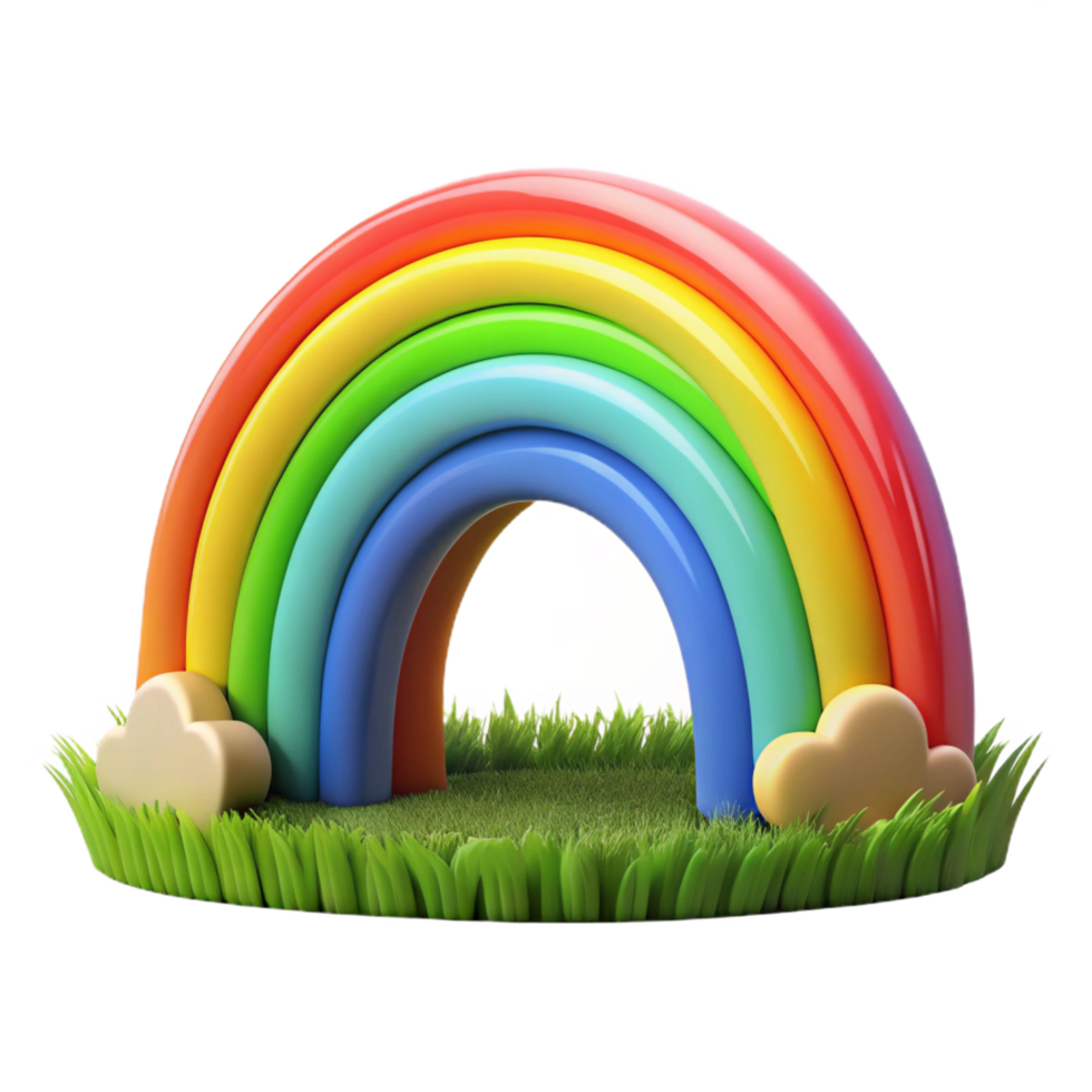 iconic vintage A rainbow arching over a green field, bright sunlight, vibrant colors, magical style, refined png
