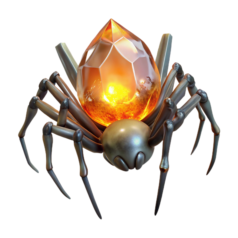 romantic extraordinary A crystalline spider, with legs made of shimmering quartz and a body of glowing amber, spins a web of starlight in the void of space. Surreal style, ethereal lighting authentic png