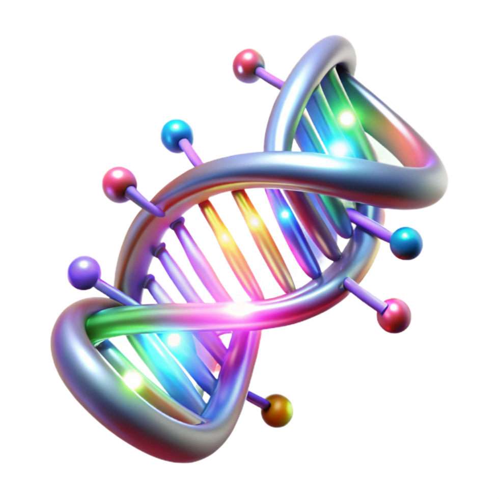elegant unparalleled A DNA double helix composed of glowing data streams, illuminated by a dynamic, multi colored light, bio tech style png