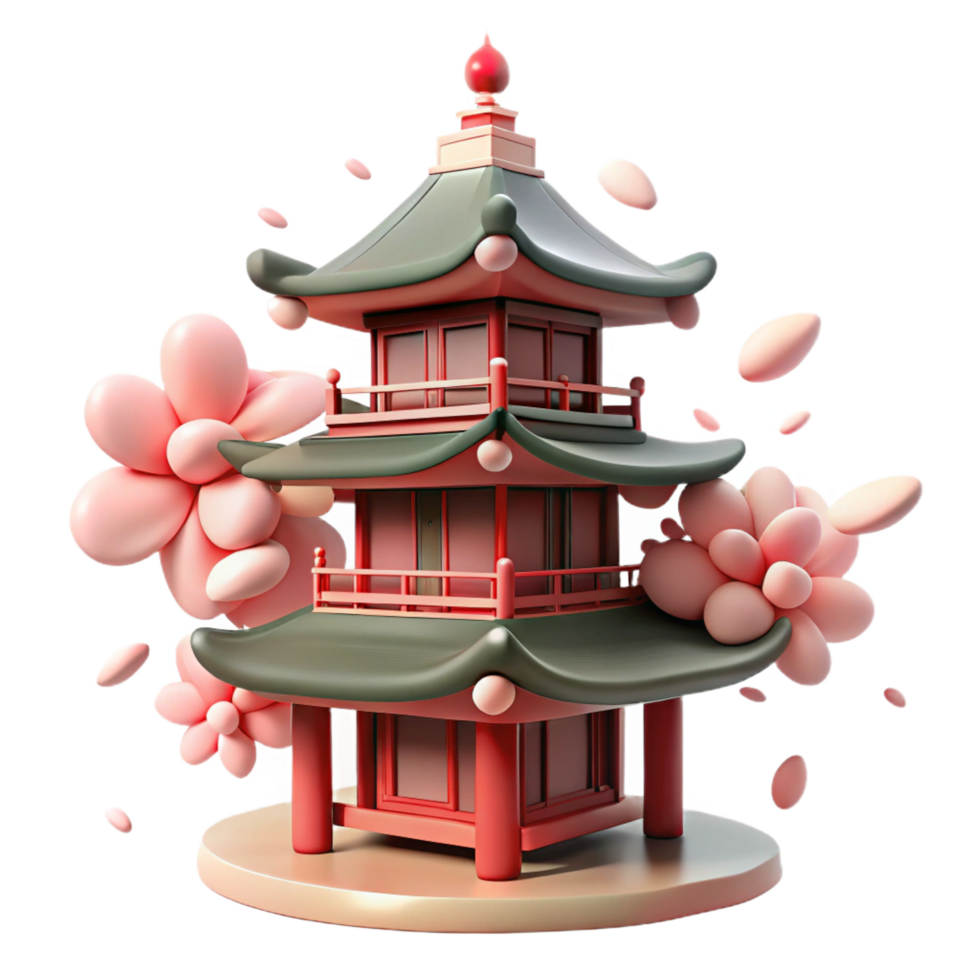 fascinating abstract A traditional Japanese pagoda, surrounded by cherry blossoms, soft, diffused lighting, serene and peaceful style precision png