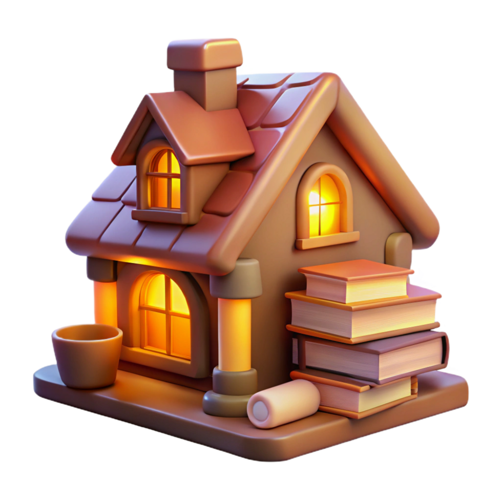 extraordinary nordic A house made entirely of books, warm lighting, cozy atmosphere, whimsical, professional png
