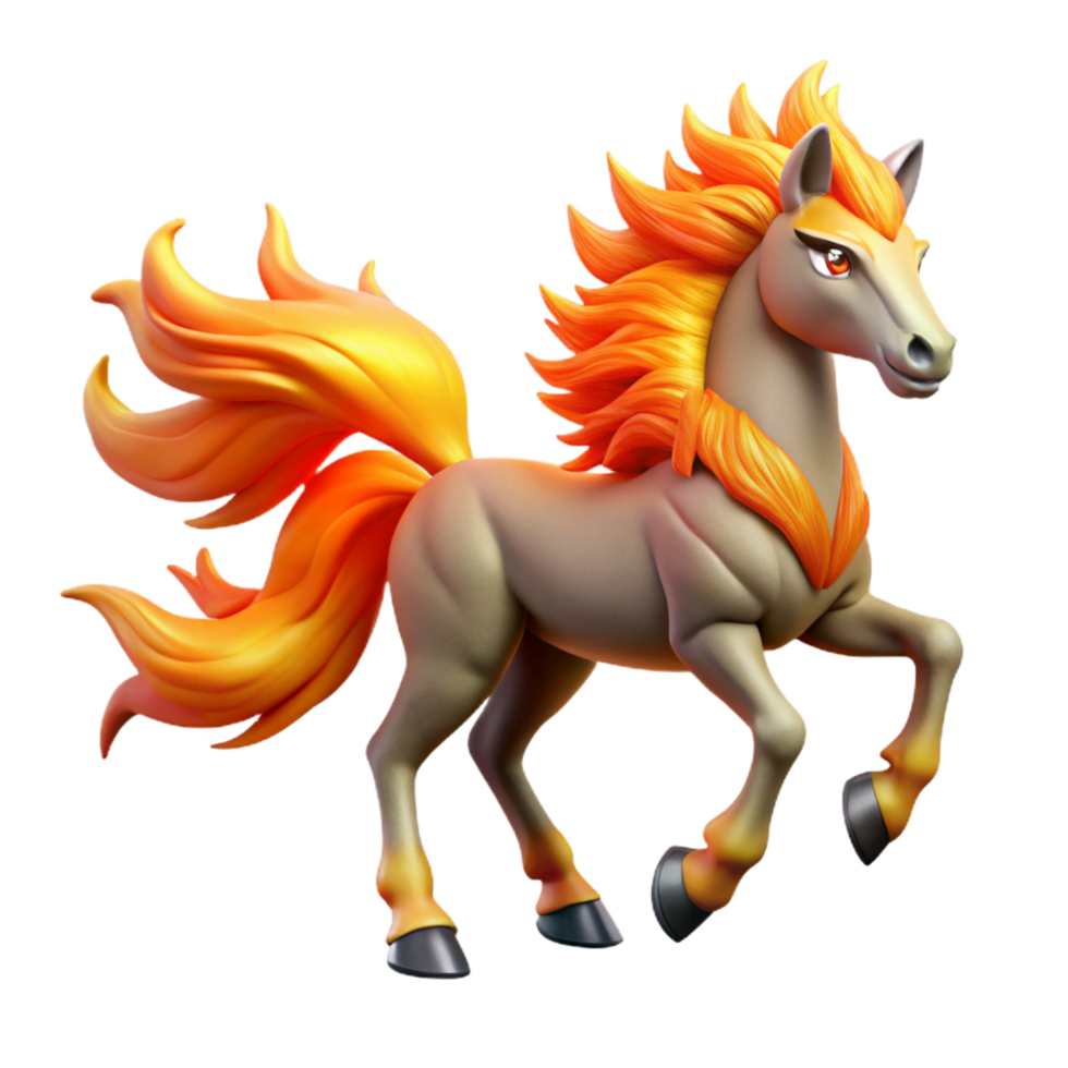 wonderful notable A powerful kirin with a flaming mane and tail, galloping across a plain, Japanese art style png