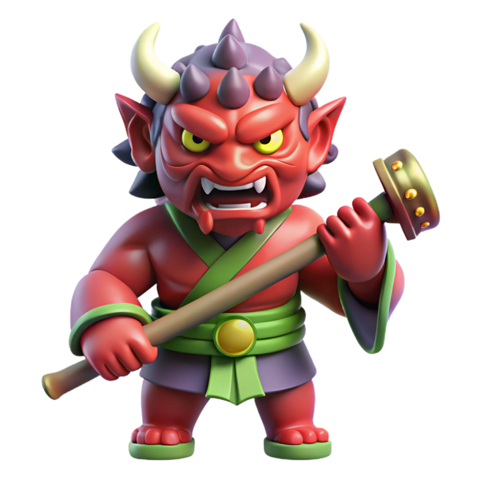 sumptuous harmonious bohemian A powerful oni wielding a kanabo club, dramatically lit, Japanese art style detailed png