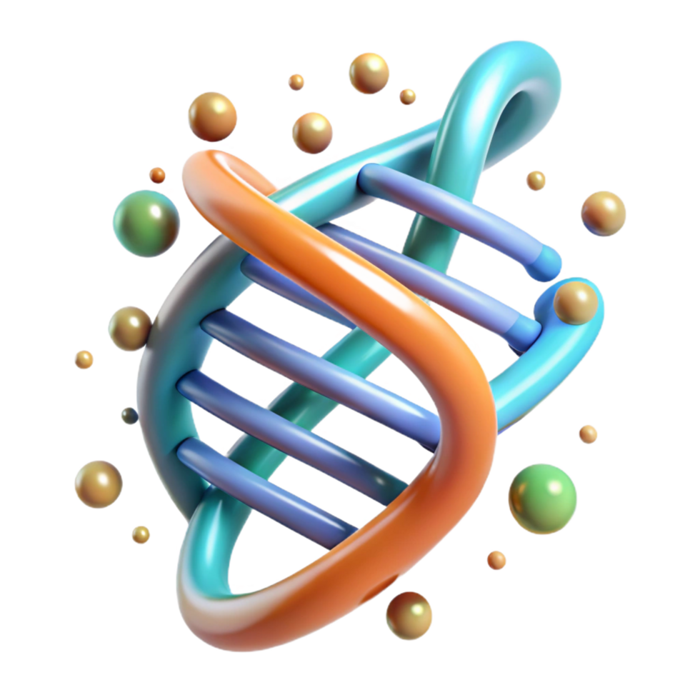 mesmerizing notable A DNA strand morphing into a digital binary code sequence, glowing particles swirling around, abstract style, dark background png