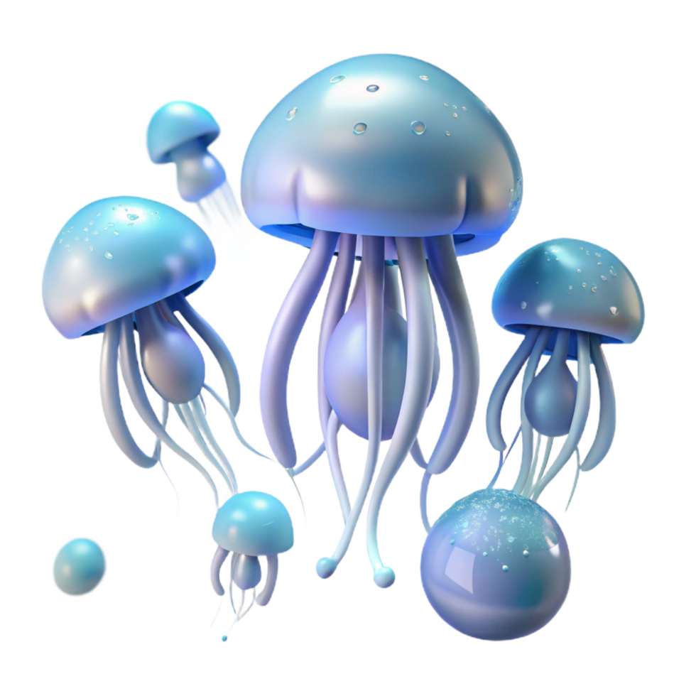 breathtaking vintage A group of jellyfish floating in the ocean, bioluminescent lighting, ethereal and otherworldly style premium png