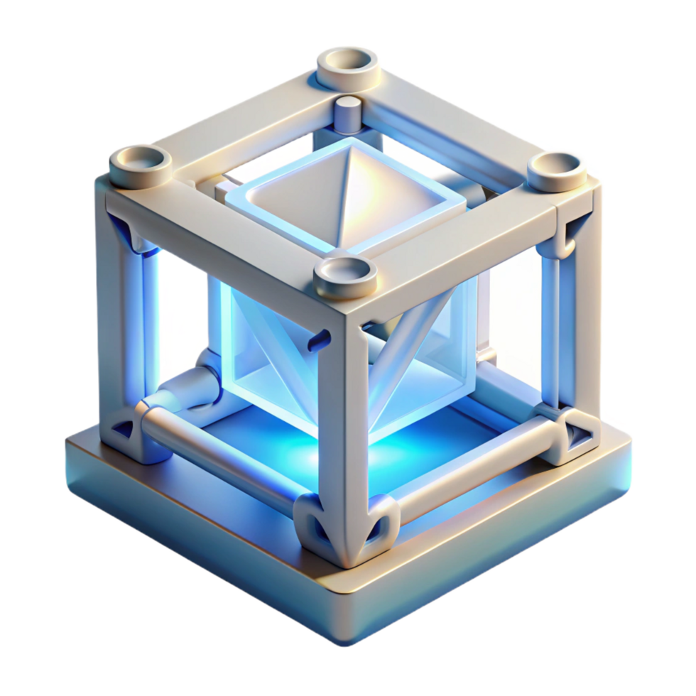 romantic picturesque A 3D printer creating a complex geometric shape, layer by layer, illuminated by a bright white light, minimalist style fine detail png