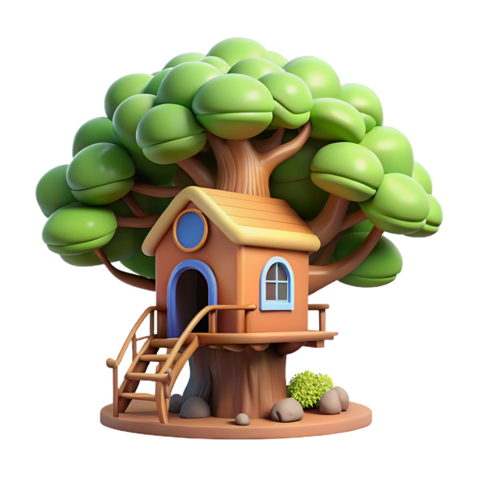 calm striking A whimsical treehouse nestled in the branches of a giant oak, dappled sunlight, cozy and inviting, children s book illustration style expertly shot png