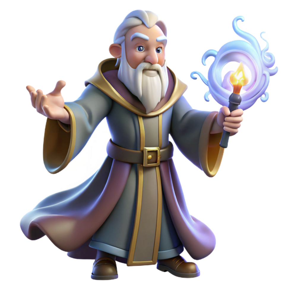 dynamic breathtaking A wise old wizard casting a spell, swirling magical energy, dramatic lighting, fantasy art museum quality png