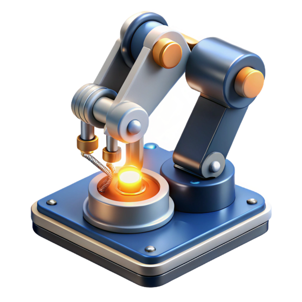 playful extraordinary A robotic arm assembling a complex circuit board, sparks flying, illuminated by industrial lighting, in a photorealistic style exclusive png