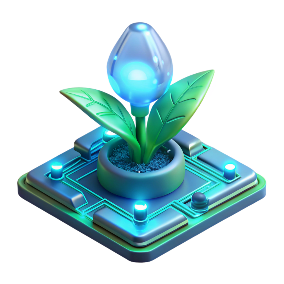 dreamy sumptuous A bioluminescent plant growing on a circuit board, emitting a soft, ethereal glow, in a surreal, biopunk style luxury png