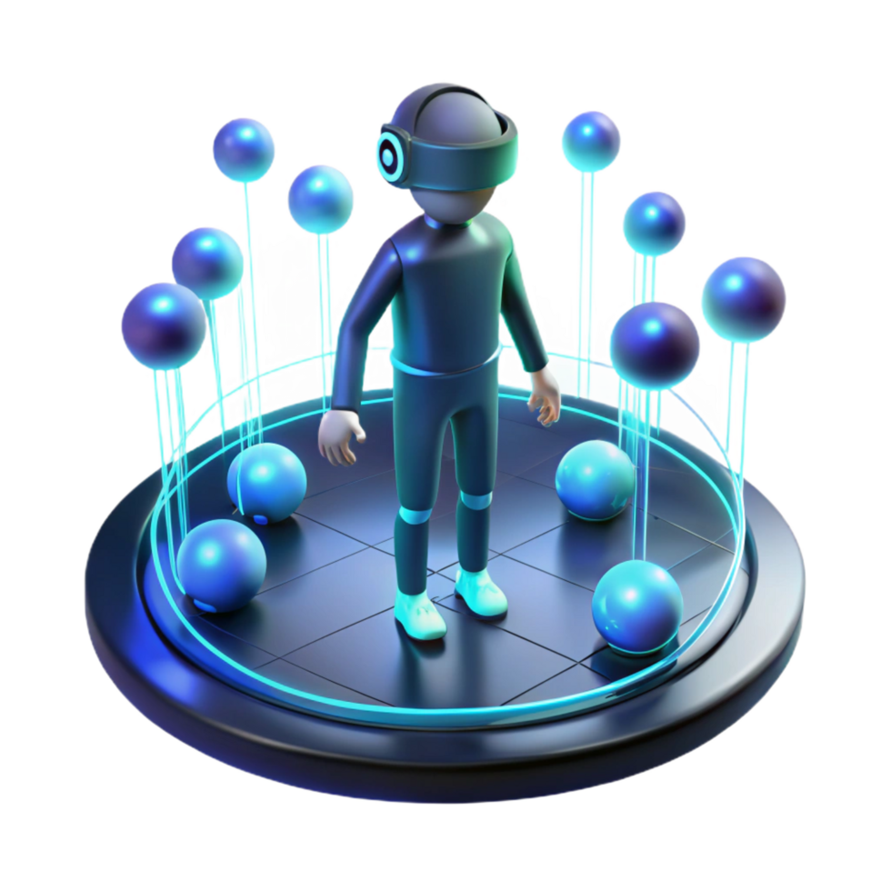 beautiful reflective avant garde A lone figure in a virtual reality environment, surrounded by glowing data streams, dark, moody lighting, surreal style elite png