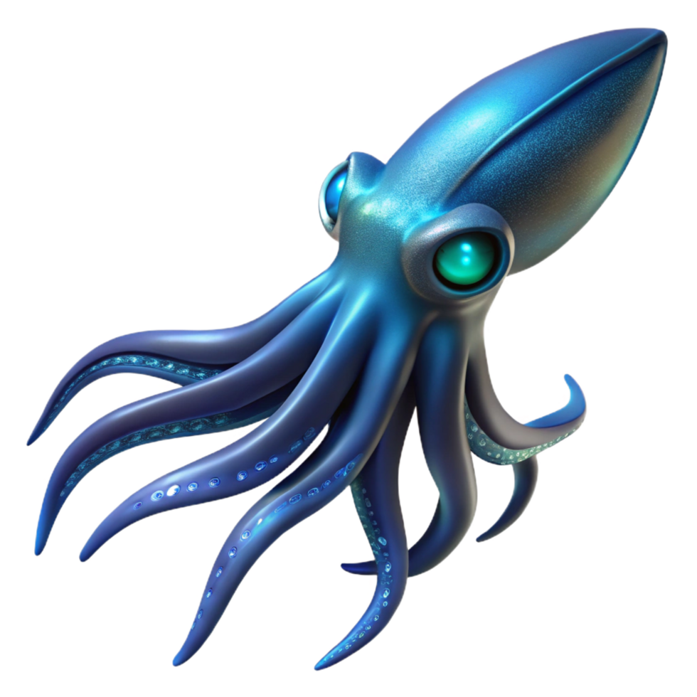 distinctive geometric A giant squid swimming in the deep ocean, bioluminescent and dark lighting, rendered in a mysterious, realistic style exclusive png