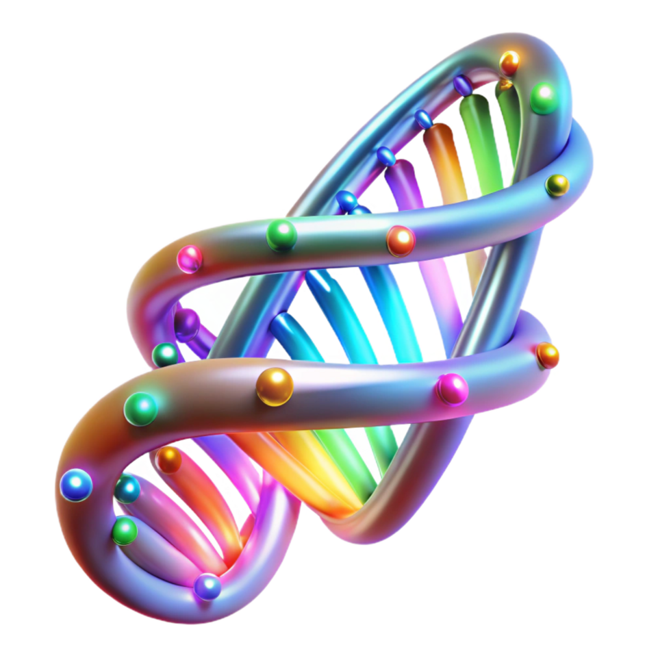 notable art deco A DNA double helix composed of glowing data streams, illuminated by a dynamic, multi colored light, bio tech style elite png
