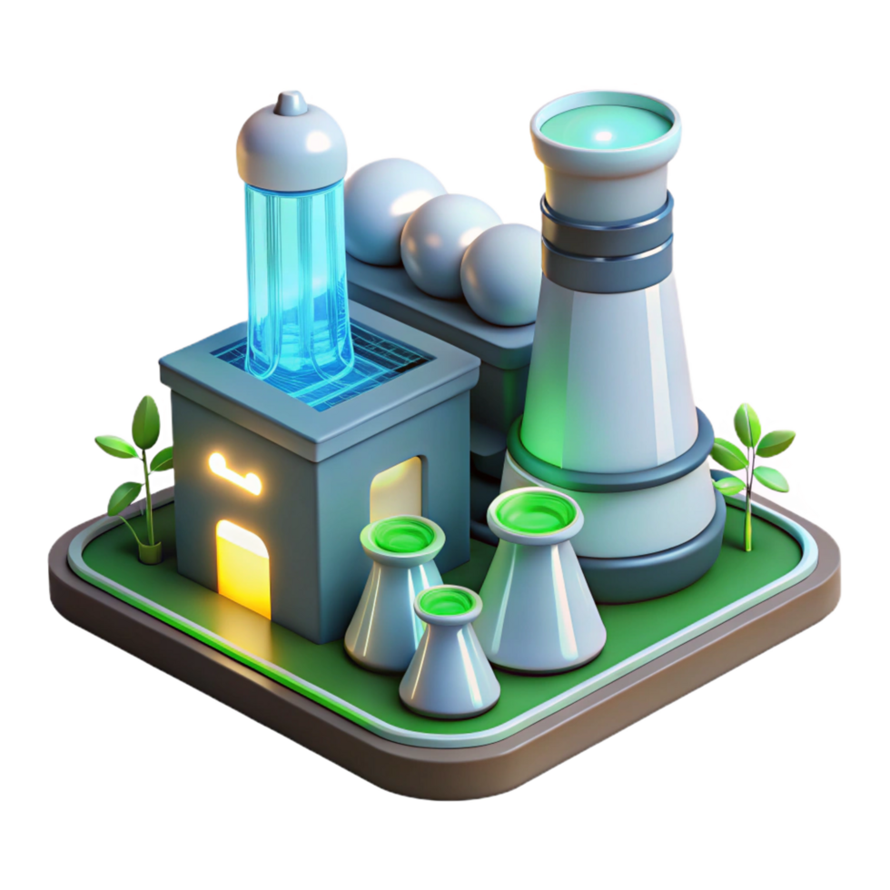 captivating traditional A power plant generating clean energy, futuristic design with glowing elements, environmental art style flawless png