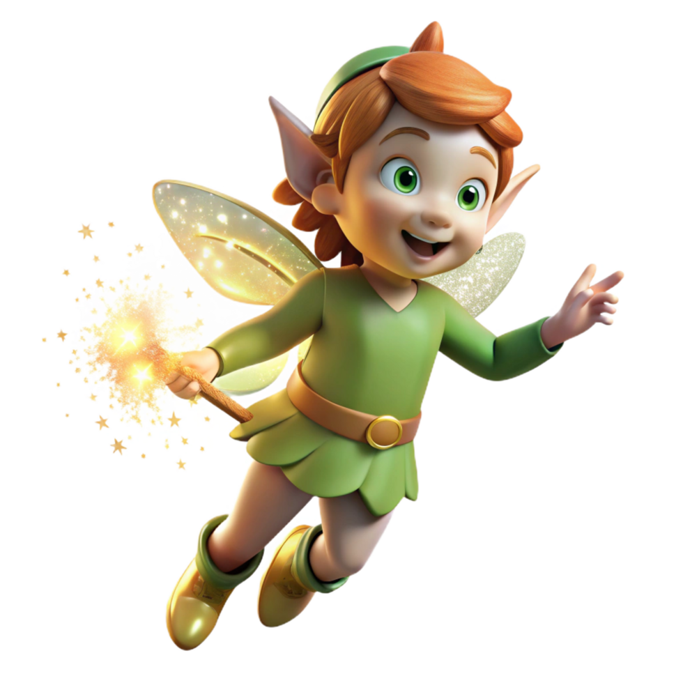 reflective pristine A whimsical depiction of a mischievous pixie sprinkling fairy dust, creating glowing trails in a twilight forest. Children s book illustration style exclusive png