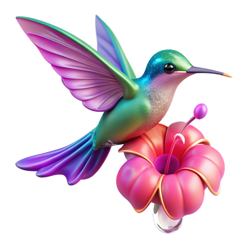 breathtaking coveted A tiny, iridescent hummingbird hovering over a vibrant fuchsia flower, droplets of morning dew clinging to its delicate feathers, captured in a macro photography style png
