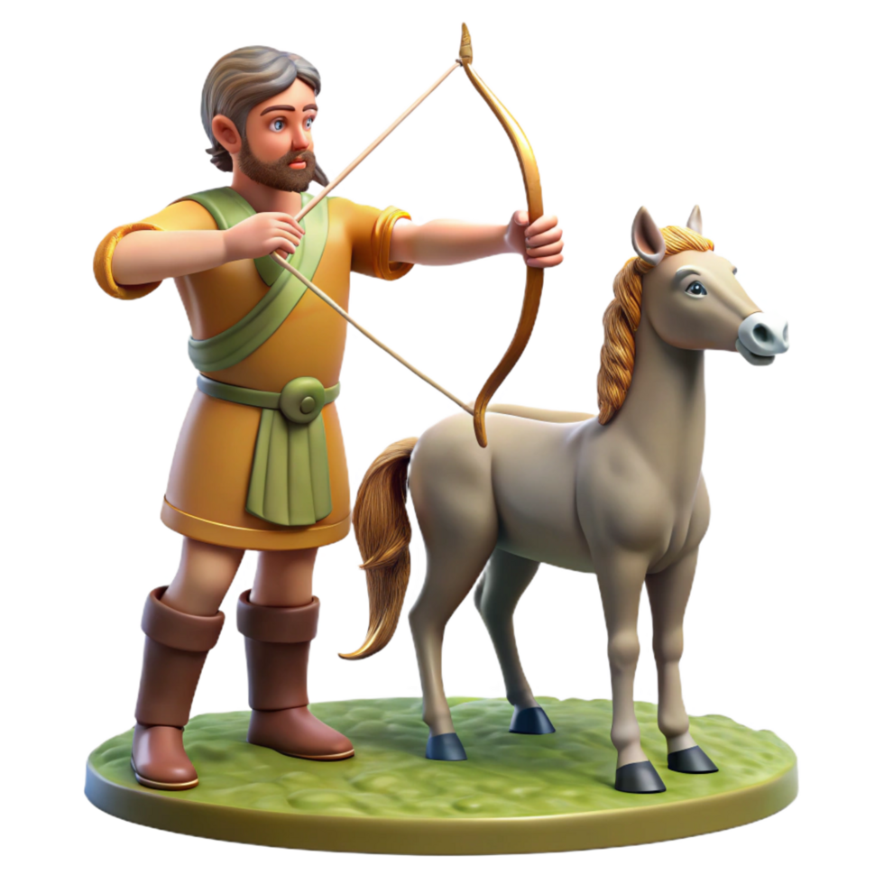 sumptuous bohemian A wise old centaur teaching archery to a young human boy, dappled forest lighting, in a classical mythology style genuine png