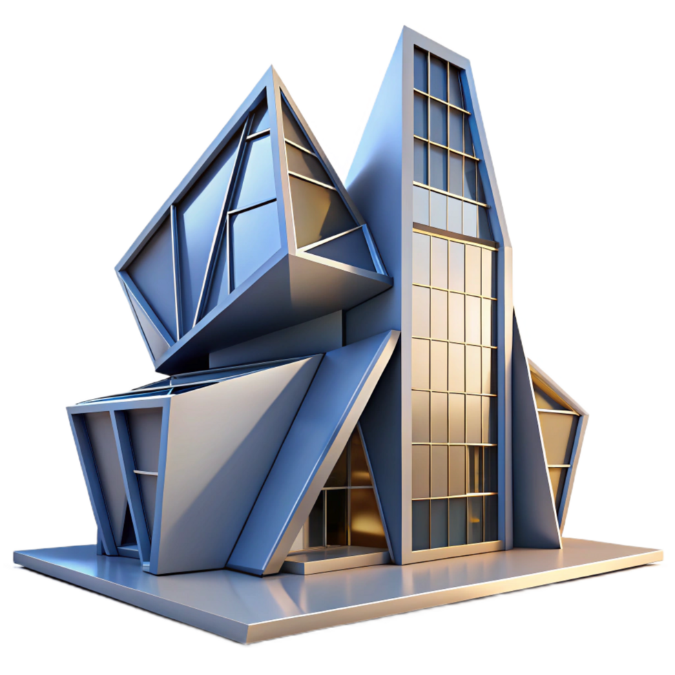 extraordinary artistic A decontructivist office building, sharp angles, distorted forms, dramatic lighting, refined png