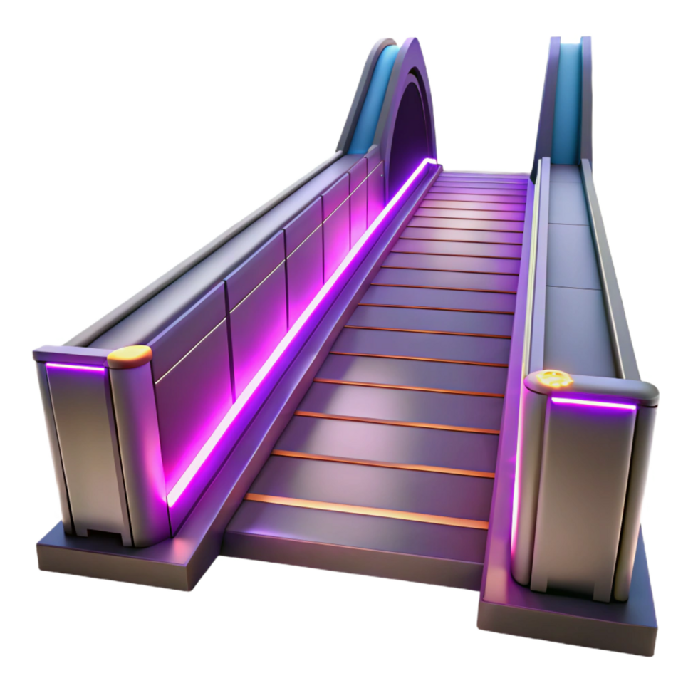 dramatic avant garde A futuristic bridge spanning a vast chasm, sleek design, neon lights, cinematic lighting, sharp png