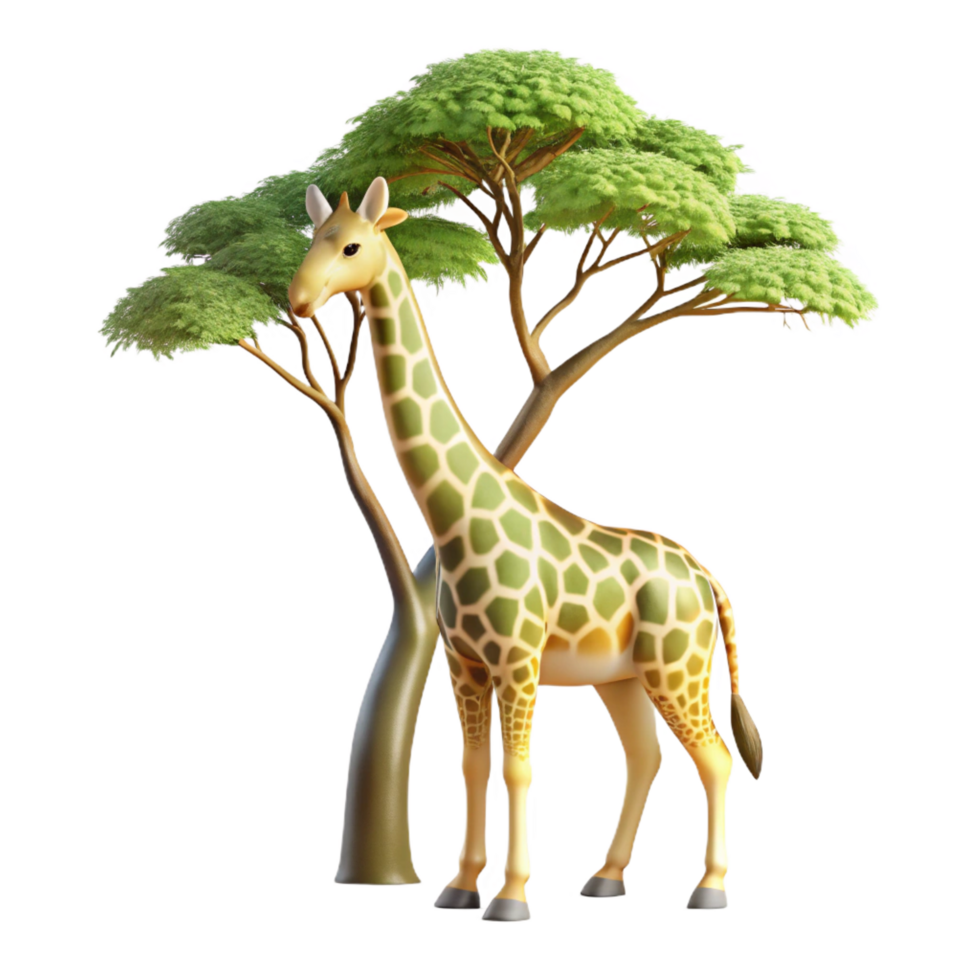 unparalleled gothic A graceful giraffe reaching for leaves on a tall acacia tree, dappled sunlight filtering through the branches, Art Deco style illustration artisan png