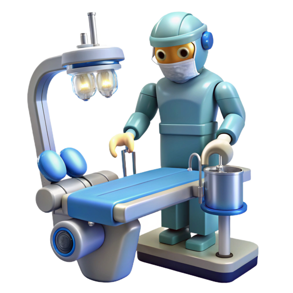 alluring minimalist A robotic surgeon performing a delicate operation, sterile lighting, medical style crisp png