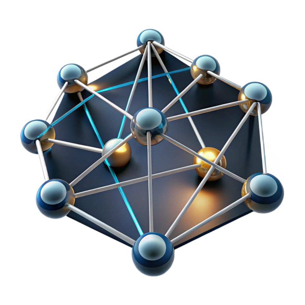 inspired artistic A network of interconnected nodes, glowing lines of data flow, dark, moody lighting, abstract style crisp png