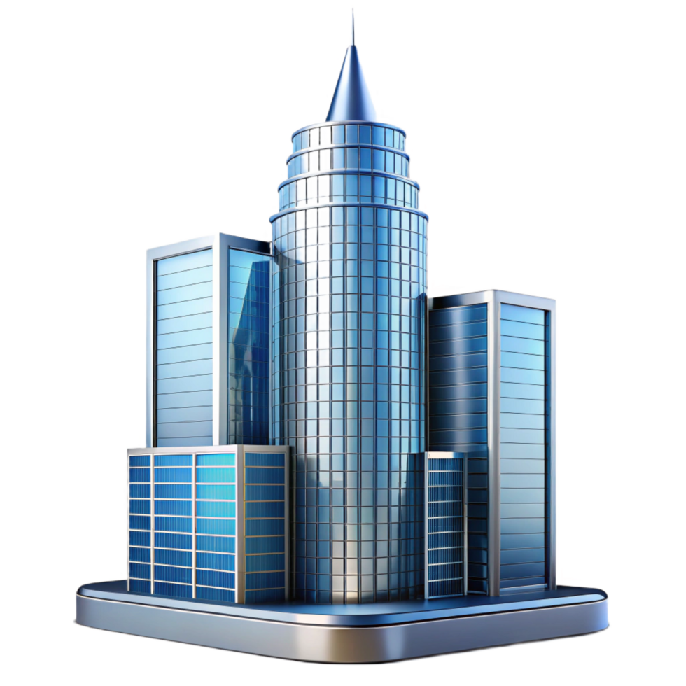 immaculate coastal A minimalist glass and steel skyscraper, reflecting the surrounding cityscape, high contrast lighting, architectural photography style elite png