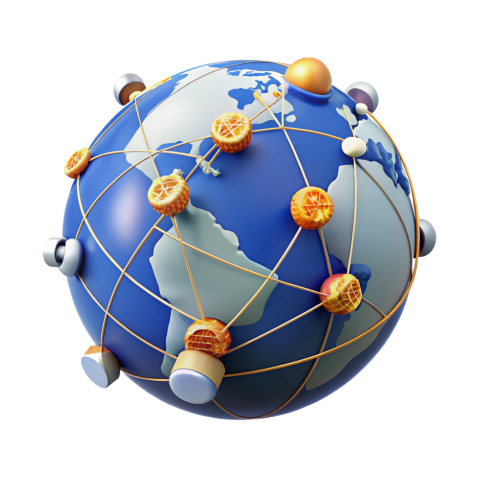 impressive celebrated A network of interconnected satellites orbiting Earth, communication lines visible between them, infographic style png
