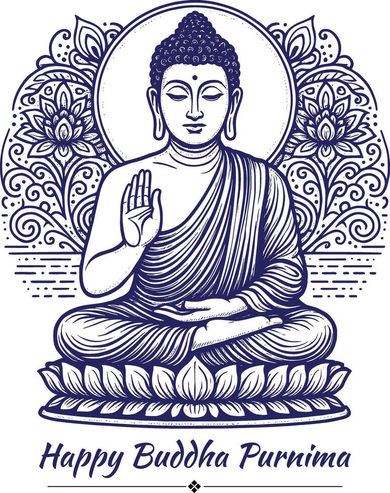 happy buddha Purnima poster stroke style vector