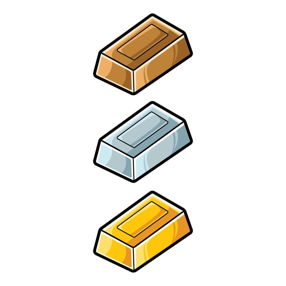Metal Bar Set Illustration Gold, Silver, Bronze in Cartoon Style vector