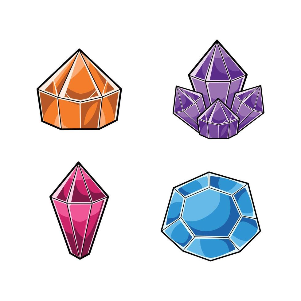 Set of Illustration of Colorful Cartoon Jewels and Crystals vector