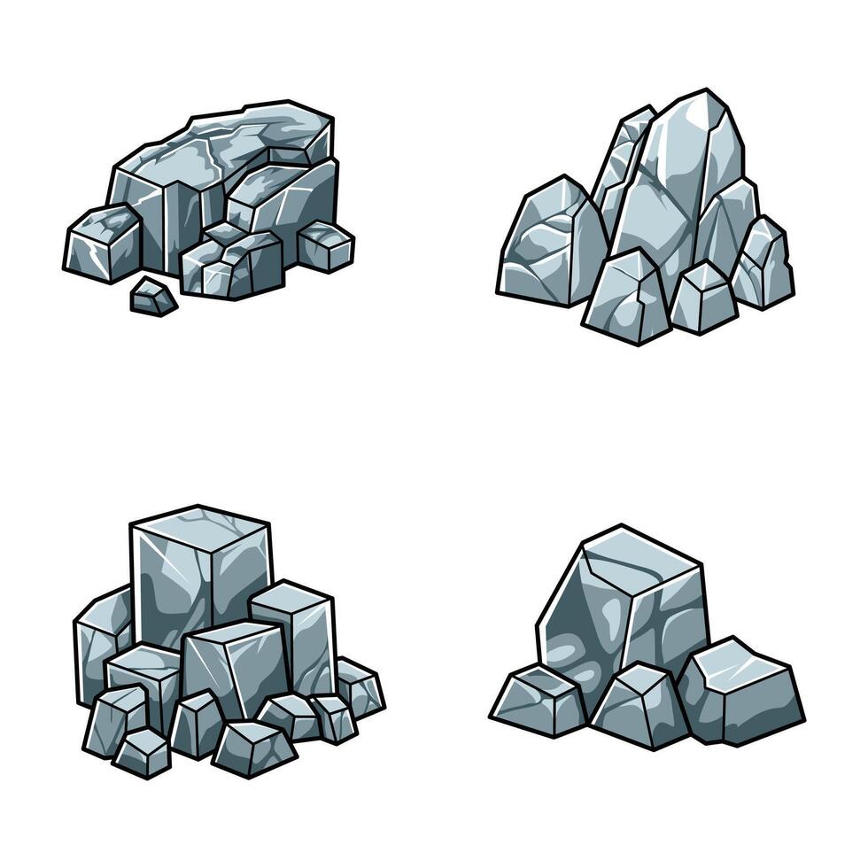 Set of Illustration of Rock Clusters and Stones Cartoon Style vector