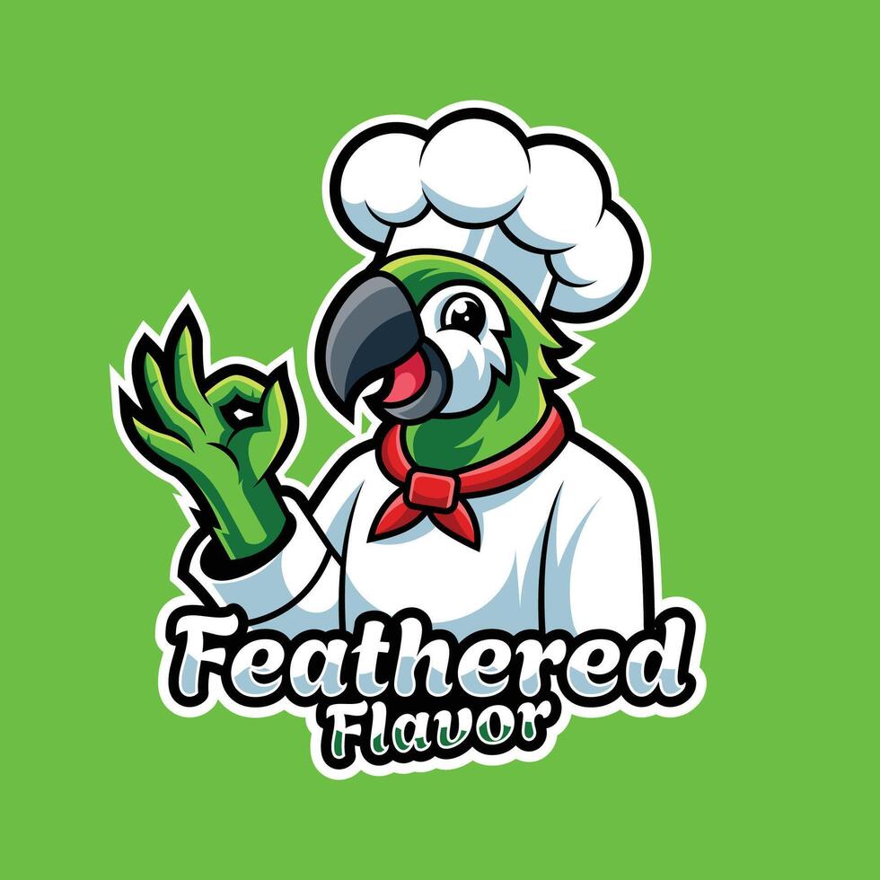 Parrot Chef Mascot Logo Cute Cartoon Bird for Food Bakery Branding vector