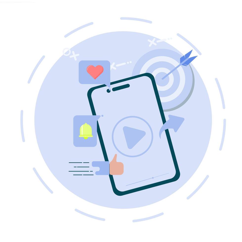 Marketing illustration using media. The concept of monetized content on social networks and digital advertising. vector