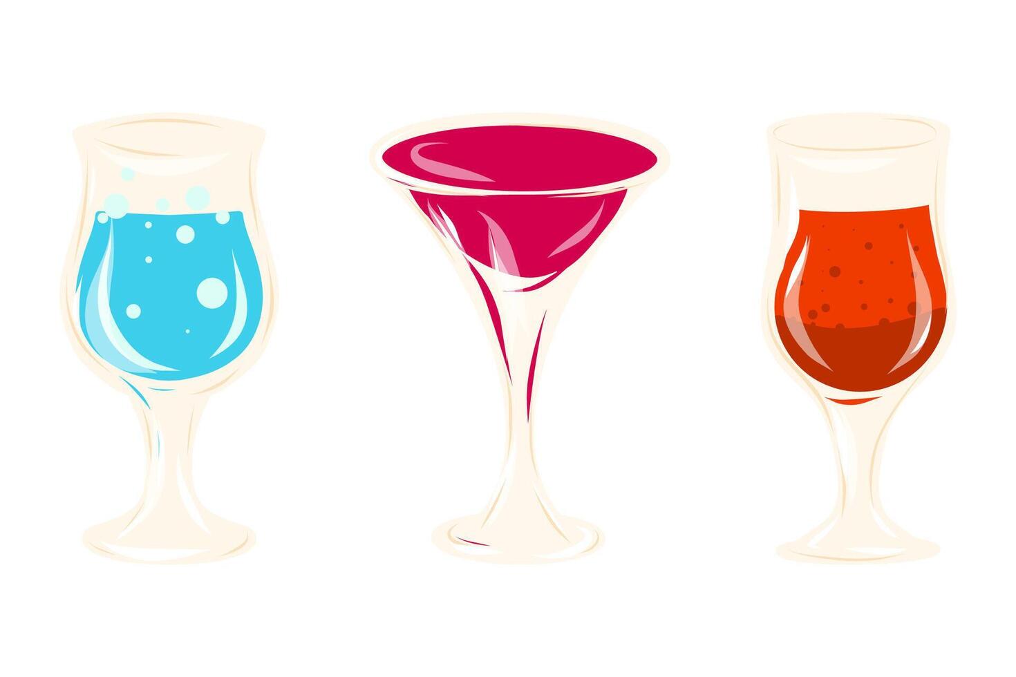 Set of cocktails, glasses with cocktails set vector