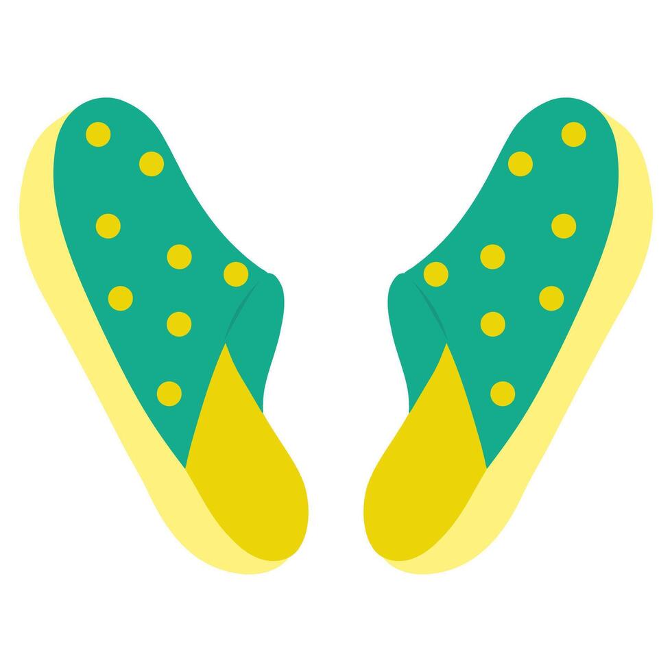 Green and yellow slippers and sandals in dots illustration vector