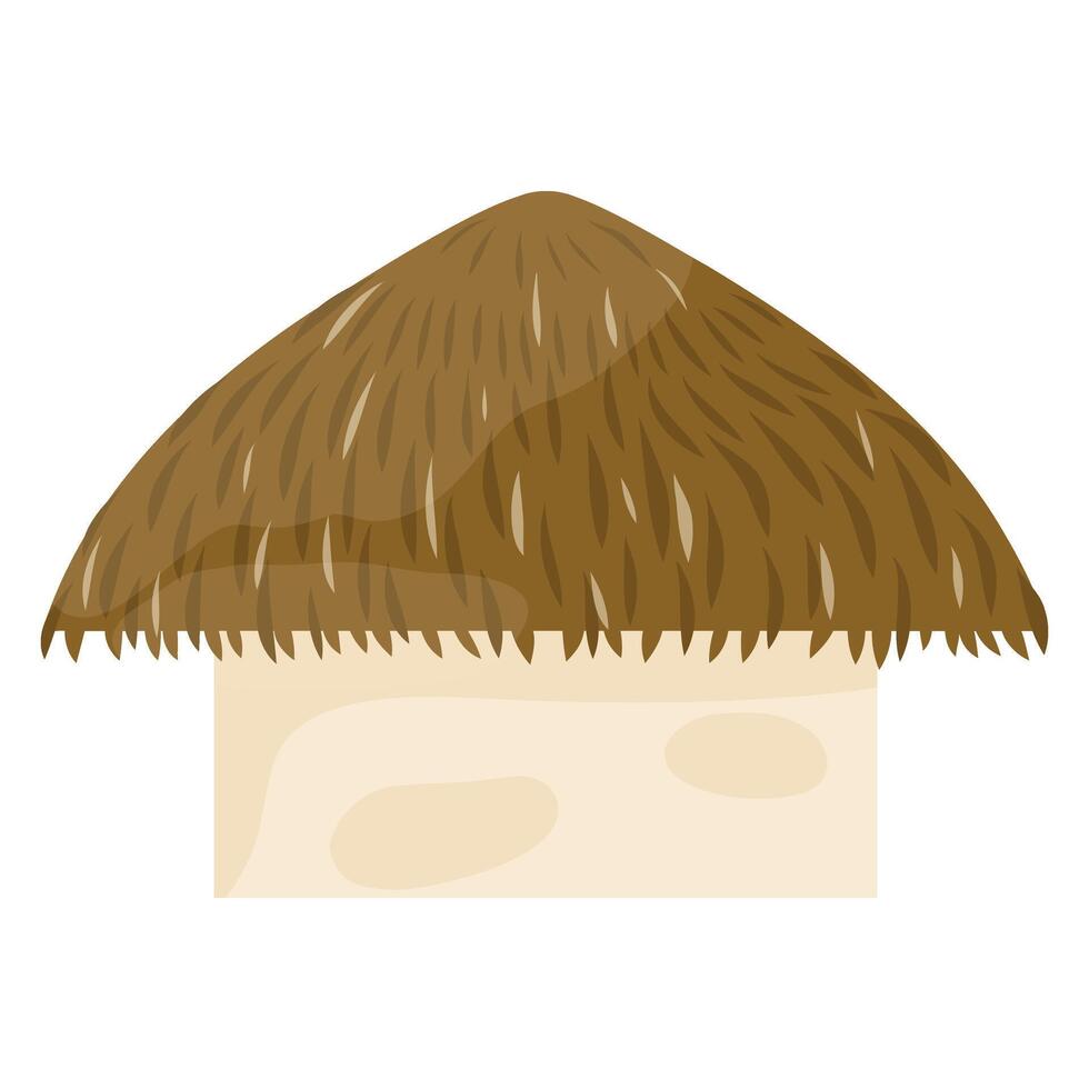 Hawaiian bungalow. Beach shack house, bamboo hut bar, Summer cartoon island building, straw roof, exotic vacation camping. vector