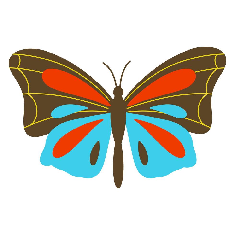 Elegant butterfly illustration, hand drawn blue and black butterfly for cards, designs, postcards, icons, etc vector