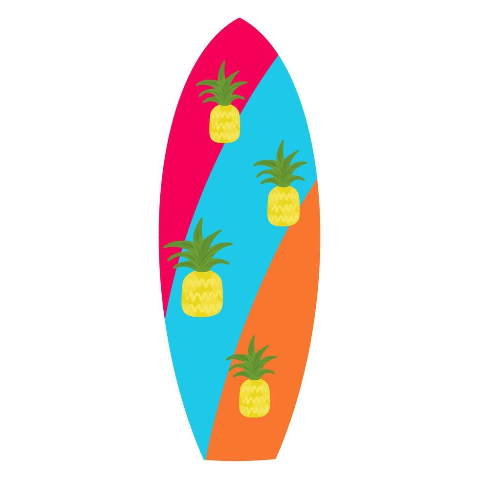 Surfboard illustration, surfboard with a tropical pattern, pineapple drawing. Surfboard for card, design, icon vector