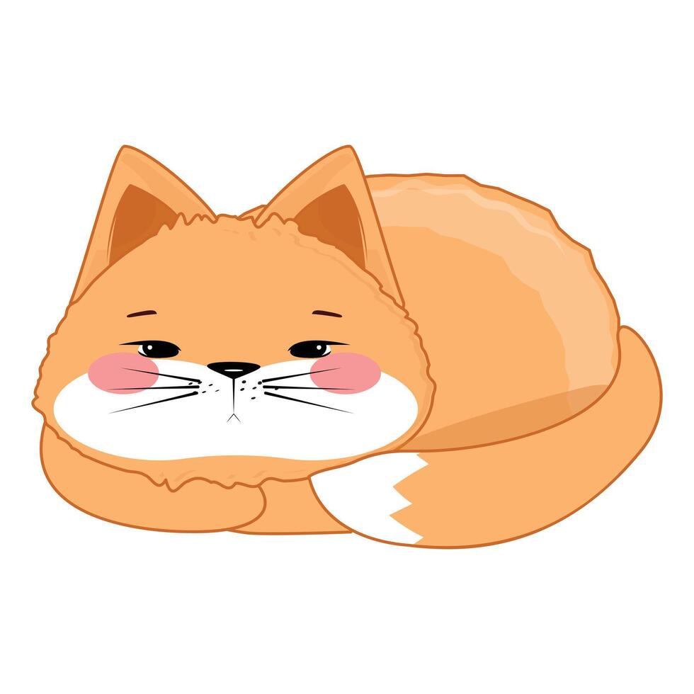 Adorable sleeping kitten illustration with fluffy tail, friendly face, and sweet relaxed posture for kid designs vector